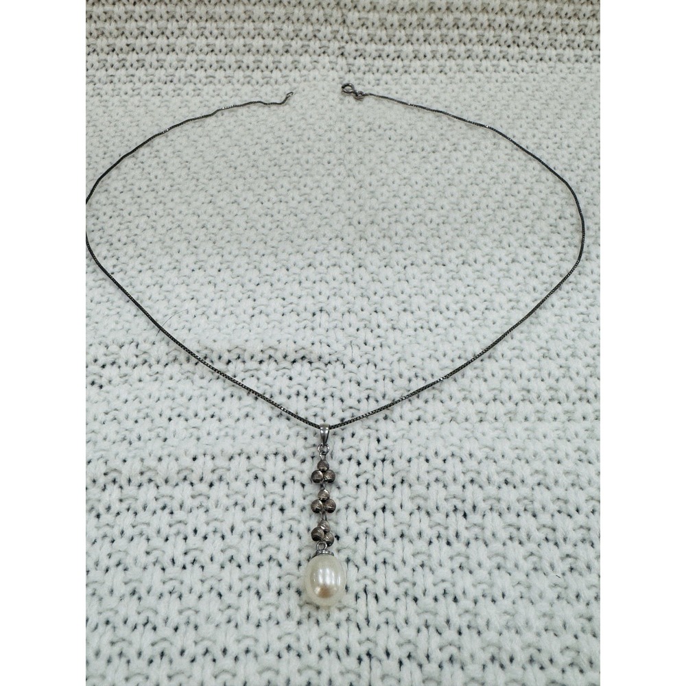 925 IPS Sterling Silver Pearl Drop Pendant Necklace 18" Womens